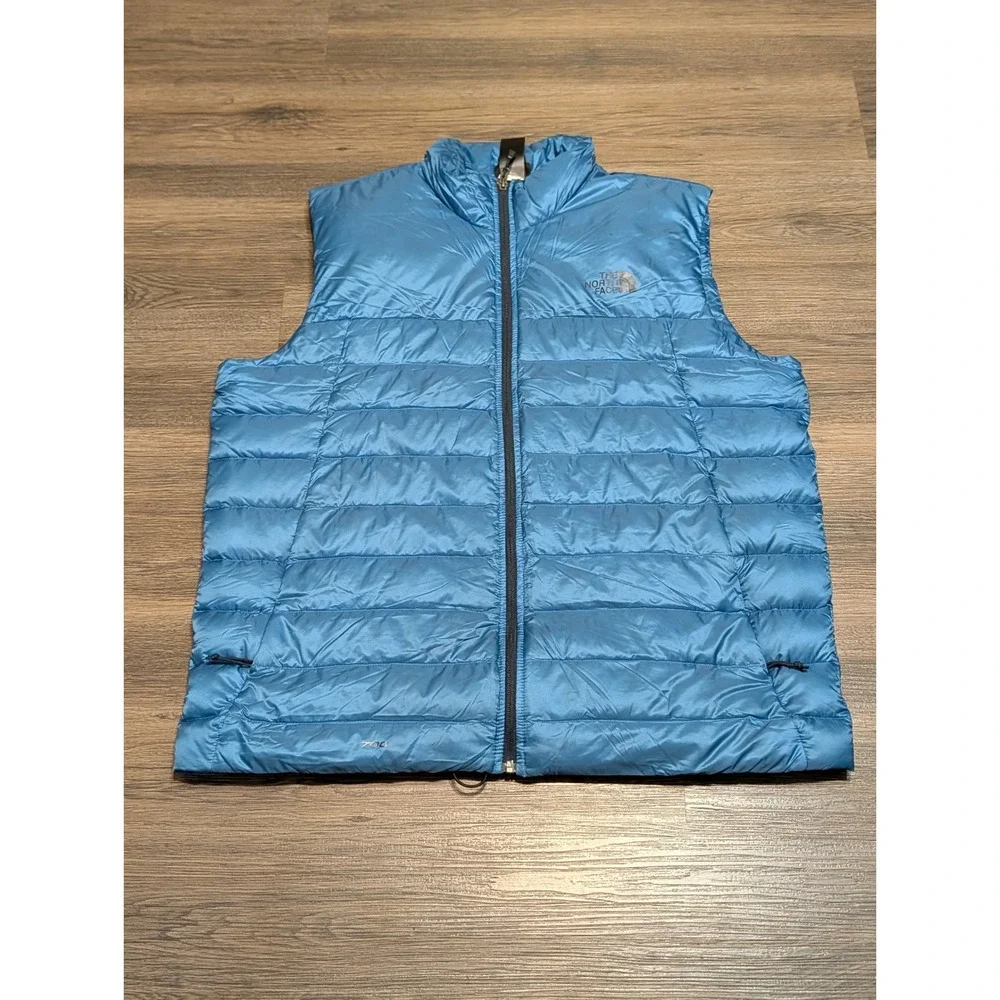 The North Face 700 Fill Down Puffer Vest Mens XL Blue Full Zip Quilted Mock Neck